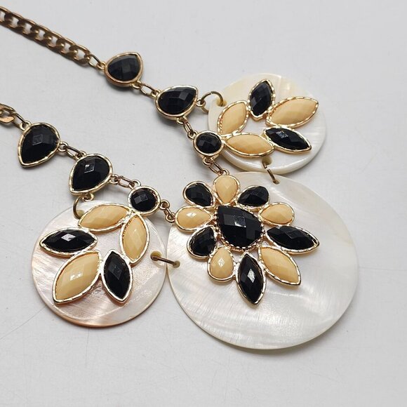 Peach Black MOP Acrylic Flower Statement Bling Necklace - Picture 6 of 9